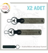 Motorcu Kuryelere Özel, İsim Plaka ve 0 Rh (+) Kan Grubu Yazılı x2' li Anahtarlık Set, Kül Gri-Laci