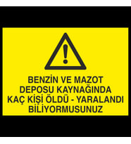 Benzin Ve Mazot Deposu Kaynağında Kaç Kişi Öldü Yaralandı Biliyormusunuz Uyarı Levhası 30x40cm (Karışık)
