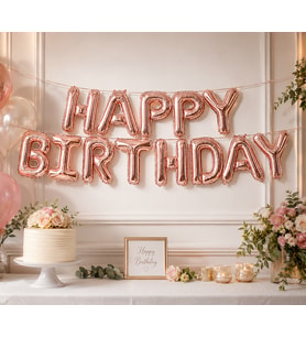 Happy Birthday Rose Gold Folyo Balon Yazı Seti 13 Parça İpli Doğum Günü Parti Süsü Dekoru