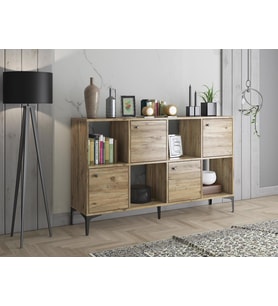 Wood'n Love Satürn 4 Kapaklı Metal Ayaklı Çok Amaçlı Dolap Konsol - Atlantik Çam / Siyah