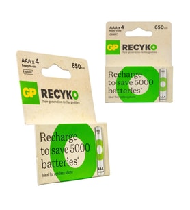 GP Recyko 650 mAh R03 AAA Şarjlı 4'lü İnce Kalem Pil (Siyah)