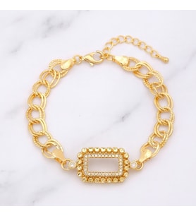 Altın Kaplama İmitasyon Gram Çerçeve Figaro Model Bileklik BLK-1269 (Gold)