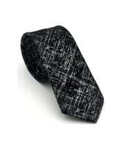 Beyaz Kırcıl Desenli Siyah Dokuma Kumaş Mendilli Slim Fit Kravat // SDK-2610-1