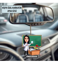 Kişiye Özel Karikatür Öğretmen Ayna Süsü – Araç İçi Öğretmene Hediye