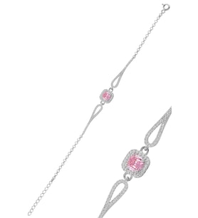 Söğütlü Silver Gümüş rodyumlu pırlanta modeli pembe zirkon  taşlı  kare  bileklik