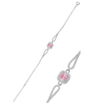 Söğütlü Silver Gümüş rodyumlu pırlanta modeli pembe zirkon  taşlı  kare  bileklik