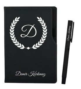 Kişiye Özel Babama Hediye Siyah Defter ve Roller Kalem Hediye Seti