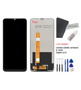 Tkgz - Oppo A15 Uyumlu Lcd Ekran Dokunmatik Servis + B-7000 + TAMİR SETİ