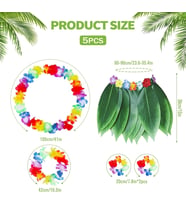 Mey İthalat® Çocuk Hawaii Kostüm Seti - Yaprak Etek &amp; Hawaii Set - 5 Parça