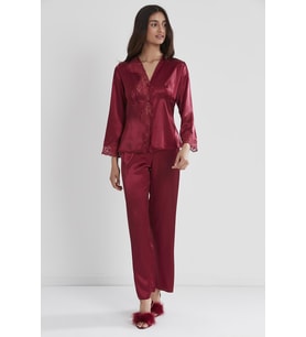Saten Dantelli Pijama Takımı  (Bordo)
