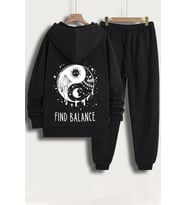 Unisex Yin & Yang Baskılı Eşofman Takımı (Siyah)