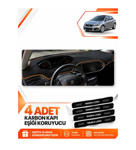 PEUGEOT 308 (2014-2021) Uyumlu Ön Torpido Koruma Kılıfı Halısı - Siyah Kahverengi