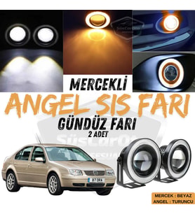 Vw Bora 1998-2006 Uyumlu Mercekli Angel Sis Farı Metal 76 mm Turuncu Halkalı Gündüz Farı 2 Adet