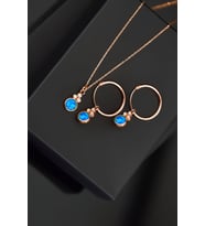 Papatya Silver 925 Ayar Gümüş Mavi Opal Yuvarlak Kolye Ve Çift Halka Küpe (Rose)
