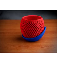 3D Baskı Küre Saksı - Kafes Dokulu İki Parçalı Dekoratif Saksı - Kırmızı-Mavi