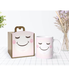 BK Gift Kişiye Özel Ahşap Kutuda Emoji Tasarımlı Beyaz Kupa Bardak-3