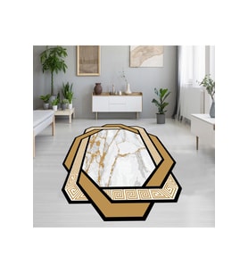 Rovigo Home Dijital Baskı Yıkanabilir Kaymaz Taban Salon Halısı RVG1909-SD115 (Beyaz)