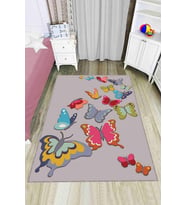 Çok Renkli Kaymaz Tabanlı Kelebekli Çocuk Halısı KD053