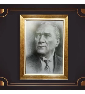Özel Seri Paspartulu Çerçeveli Atatürk Tablo l150 (Gold)