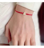 Alberaccessories, 925 Ayar Gümüş, Tasarım Aşk Harfler, Kişiye Özel Harf, Örgü ip, Harf Şans Kırmızı Bileklik,