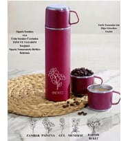 Kişiselleştirilebilir Paslanmaz Çelik 3 Bardaklı Termos 500ml - 6 Saat Sıcak, 12 Saat Soğuk & Fotoğraflı (Bordo)