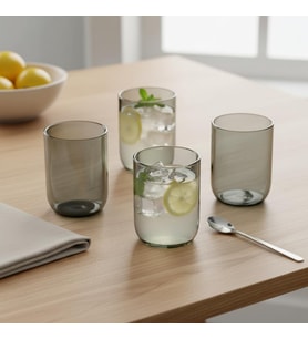4'lü Füme Renkli Borosilikat Cam Bardak Seti - 290 ml Isıya Dayanıklı Gri Modern Su, Meşrubat ve Kahve Yanı Bardağı - Kurşunsuz Ekolojik (4 Adet)