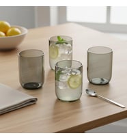 4'lü Füme Renkli Borosilikat Cam Bardak Seti - 290 ml Isıya Dayanıklı Gri Modern Su, Meşrubat ve Kahve Yanı Bardağı - Kurşunsuz Ekolojik (4 Adet)