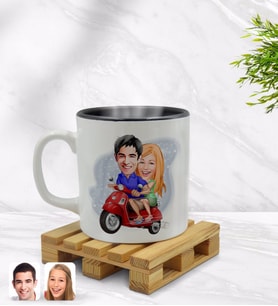 BK Gift Kişiye Özel Sevgililer Karikatürlü İçi Siyah Renkli Kupa Bardak Model 10