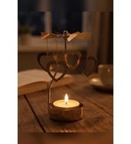 Dönen Mumluk Kalp Figürlü Altın Metal Tealight Mum Tutucu Sevgiliye Hediye 15 cm