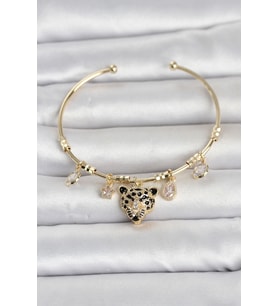 Pirinç Gold Renk Leopar Detaylı Charmlı Kadın Bileklik 5886 - SSSSSS9704-4437