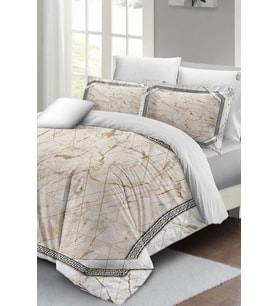 Çift Kişilik ( Lastikli Çarşaflı ) %100 Pamuk Saten Nevresim Takımı Pink Marble