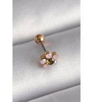 316L Çelik Gold Renk Zirkon Taşlı Çiçek Tragus Piercing - TJ-PR1276