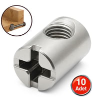 M6 Silindir Somun 10mmx14mm Mobilya Dolap Birleştirme Bağlantı Çektirme Somunu -10 Adet (vidasız)