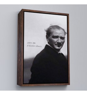 Çerçeveli Atatürk Portre Tablosu Mustafa Kemal Atatürk Dikdörtgen Dekoratif Kanvas Tablo (Kahverengi)