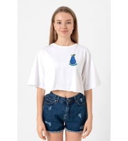 One Piece Anime Gura Gura Devil Fruit Beyaz Kadın Crop Tshirt