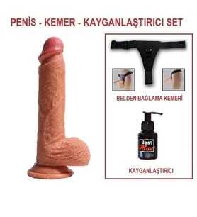 OdinsShop 22 cm Belden Bağlamalı Çift Katmanlı Realistik Penis + Kemer + Kayganlaştırıcı