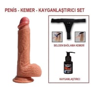 OdinsShop 22 cm Belden Bağlamalı Çift Katmanlı Realistik Penis + Kemer + Kayganlaştırıcı