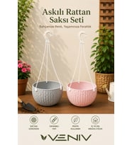2’li 2 Litre Alt Tabaklı Askılı Rattan Saksı Seti Dekoratif ve Şık Tasarım