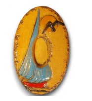 Seramik Kapı No:0 _ 8×13×2 (cm) Şamot Yelkenli Handmade (Mavi)