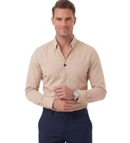 DeepSEA Bej Slim Fit Kolay Ütülenebilir Açık Dik Yaka Likralı Erkek Gömlek 2602615