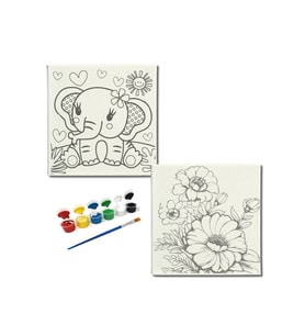 Okul Etkinliği-2'li Tuval Boyama Seti. 20x20 Cm Uv Baskı 6 Akrilik Boya 1 Fırça-model-267