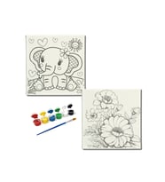 Okul Etkinliği-2'li Tuval Boyama Seti. 20x20 Cm Uv Baskı 6 Akrilik Boya 1 Fırça-model-267
