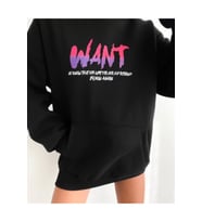 Baskılı Üç İplik Kapüşonlu Oversize Sweatshirt - Siyah