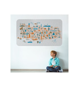 Eğitici Ve Öğretici Dekoratif Cocuk Odası Türkiye Haritası Duvar Sticker-3875-60x105