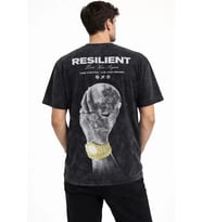 Erkek Asit Yıkamalı Baskılı Tişört Bisiklet Yaka Kısa Kollu Streetwear T-shirt - Siyah