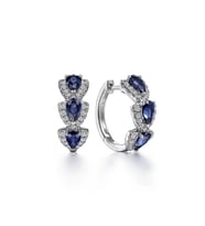 Safir Taşlı Diamond Stylish Night Halka Kadın Gümüş Küpe 17 MM (Mavi)