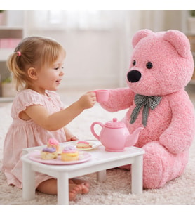 Oturan Peluş Ayıcık Papyonlu – Yumuşak ve Sevimli Hediyelik Ayı (Pembe)