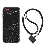 Apple iPhone 5 6 7 8 Plus Se XR Kılıf Boyun Askılı Silikon Siyah Mermer 1299