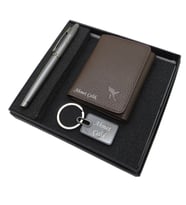 Kişiye Özel Set - Deri Cüzdan + Titanyum Anahtarlık + Titanyum Kalem Set  Kalem + Hakiki Deri Cüzdan ve Anahtarlık  İsme Özel Hediyelik Set (Karışık)