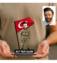 Kişiye Özel Komando Astsubay Asker Karikatürlü 18 cm MDF Masaüstü Biblo - Askere ve Komutana Hediye Asker Hediyesi